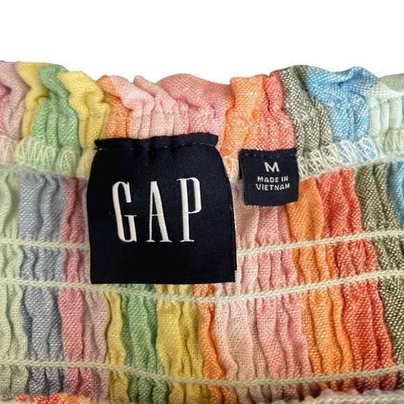 GAP Women’s Linen-Blend Tie-Shoulder Peplum Top Multicolor Stripe Tank Sz Med - Picture 6 of 8